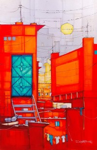 Salman Farooqi, 36 x 60 Inch, Acrylic on Canvas, Cityscape Painting, AC-SF-343